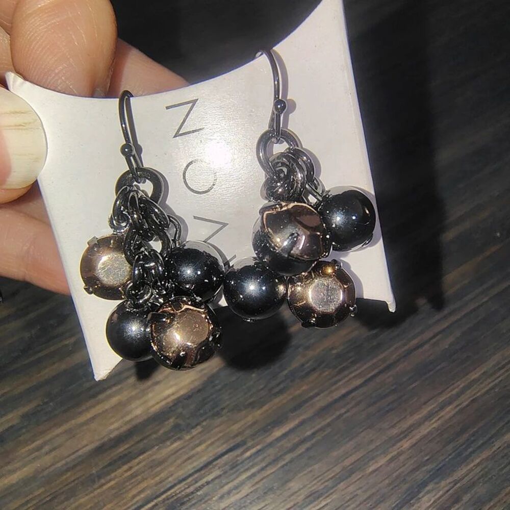 NEW Avon Metal Mix Earrings Pair Black Dark Goldish Silver Metallic